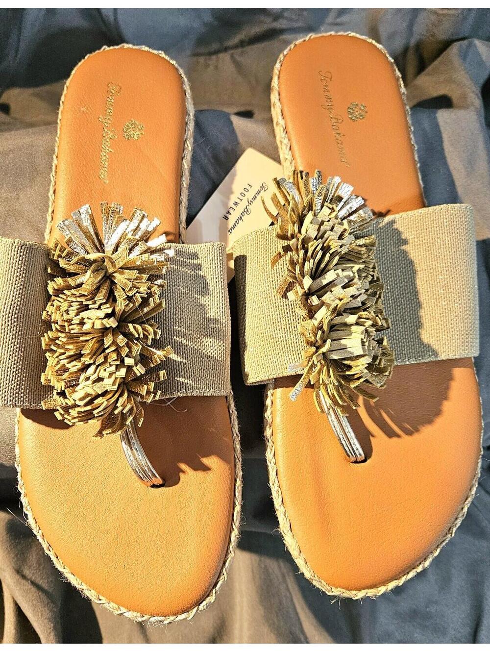 Women's Tommy Bahama ATALIA Size 8 SANDAL Stretch Linen Sandals Thong Flat